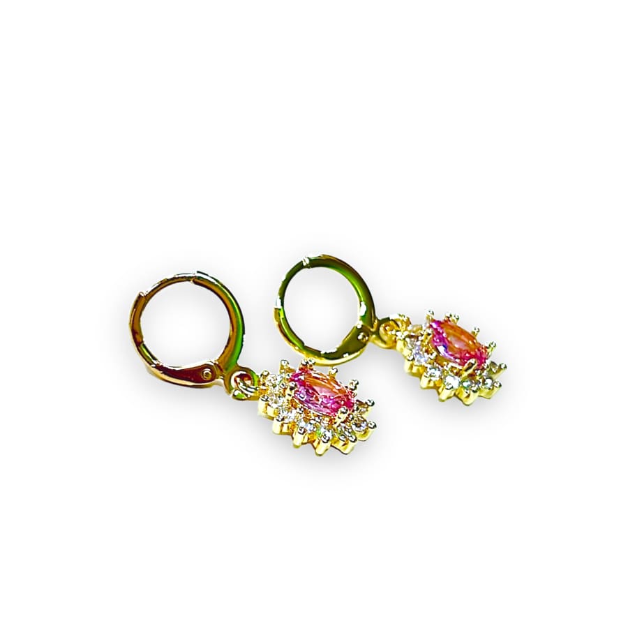 Laura oval shape cz pink goldfilled earrings