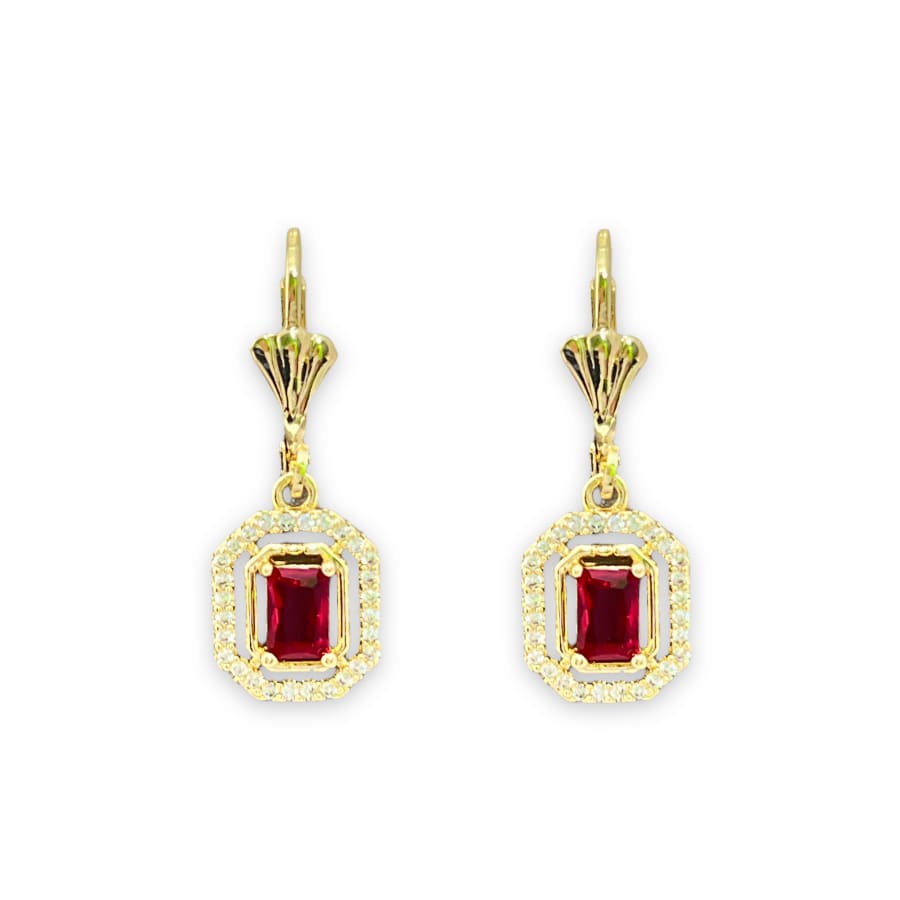 Allie red rectangular stone lever-back 18k of gold plated earrings earrings