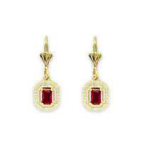 Allie red rectangular stone lever-back 18k of gold plated earrings earrings