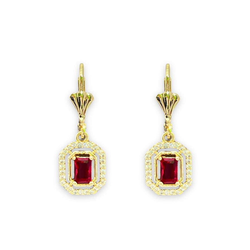 Allie red rectangular stone lever-back 18k of gold plated earrings earrings