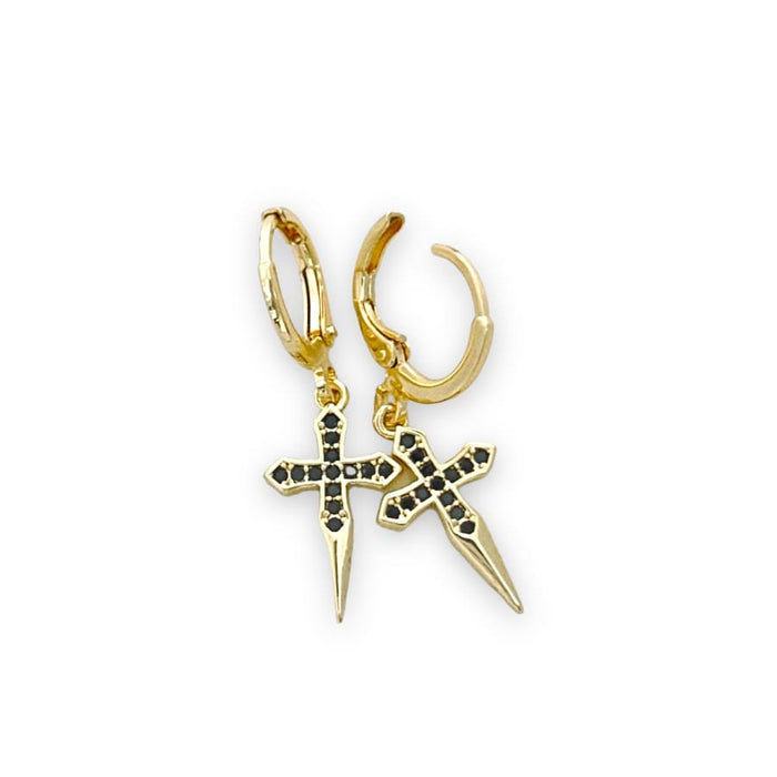 Black cz cross huggies earrings in 18k of gold plated earrings