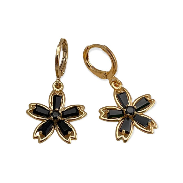 Black flower drop earrings in 18k of gold plated earrings