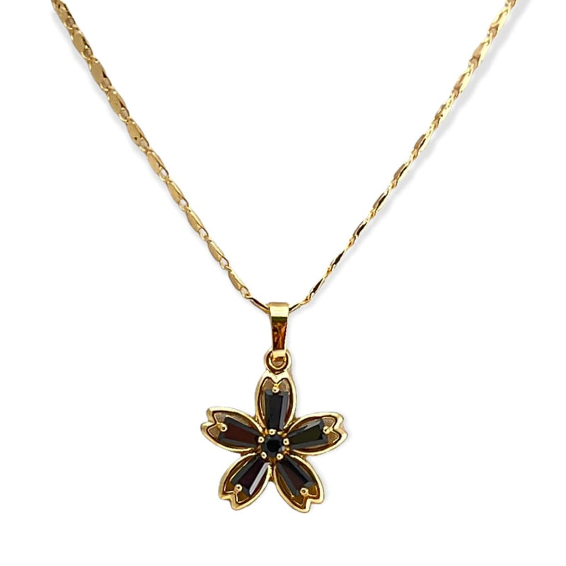 Black flower pendant necklace in 18k of gold plated chains