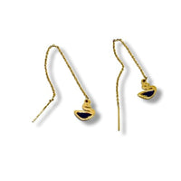 Black swan threaders gold plated earrings earrings