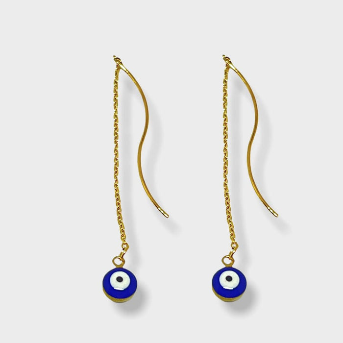 Blue evil eye beads threaders 18k of gold plated earrings earrings