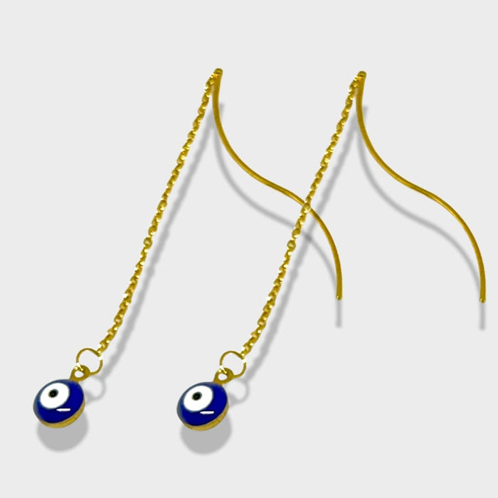 Blue evil eye beads threaders 18k of gold plated earrings earrings