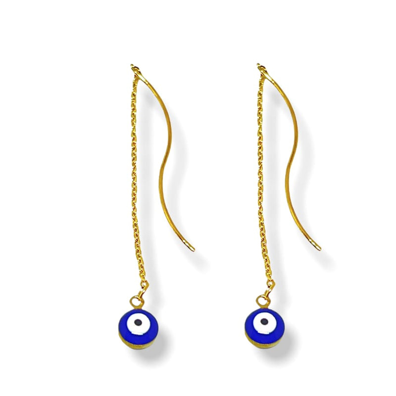 Blue evil eye beads threaders 18k of gold plated earrings earrings