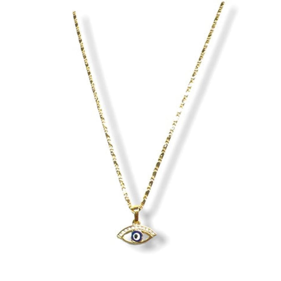 Blue evil eye shape necklace in 18k of gold plated chains