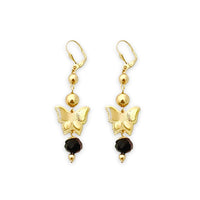 Butterfly black beads dangle lever back 18k of gold plated earrings earrings