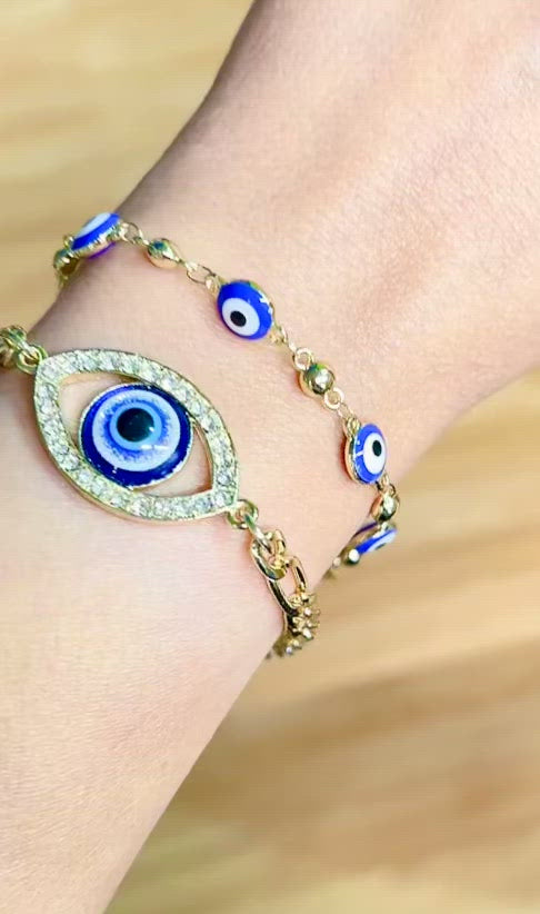 Blue evil eye 18kts of gold plated bracelet