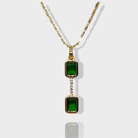 Cesme double faux emerald square stone necklace 18kts gold plated necklace