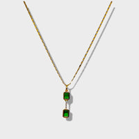 Cesme double faux emerald square stone necklace 18kts gold plated necklace