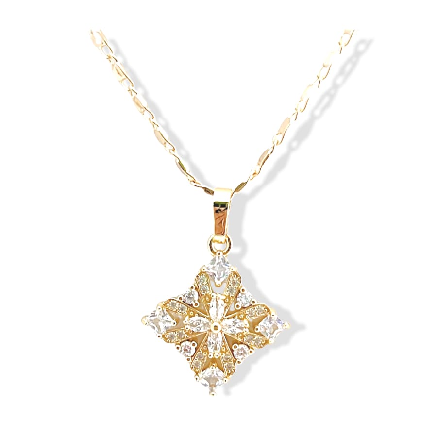 Claire square white stone pendant necklace in 18k of gold plated chains