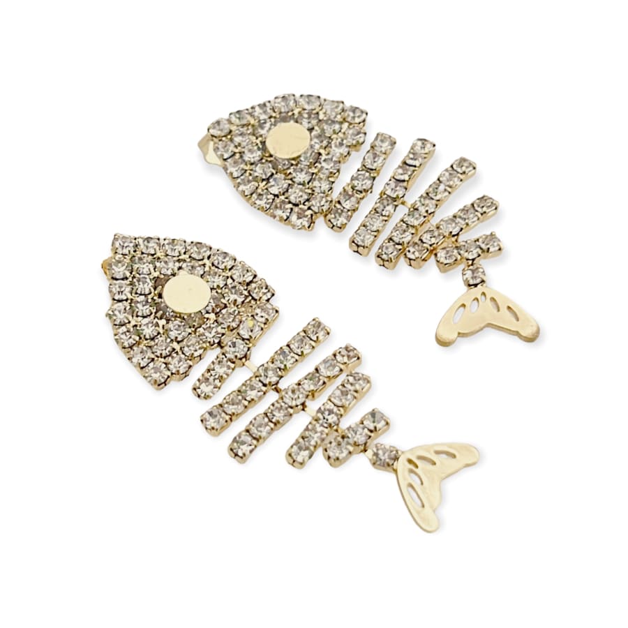 Clear cz fish studs earrings in 18k of gold plated