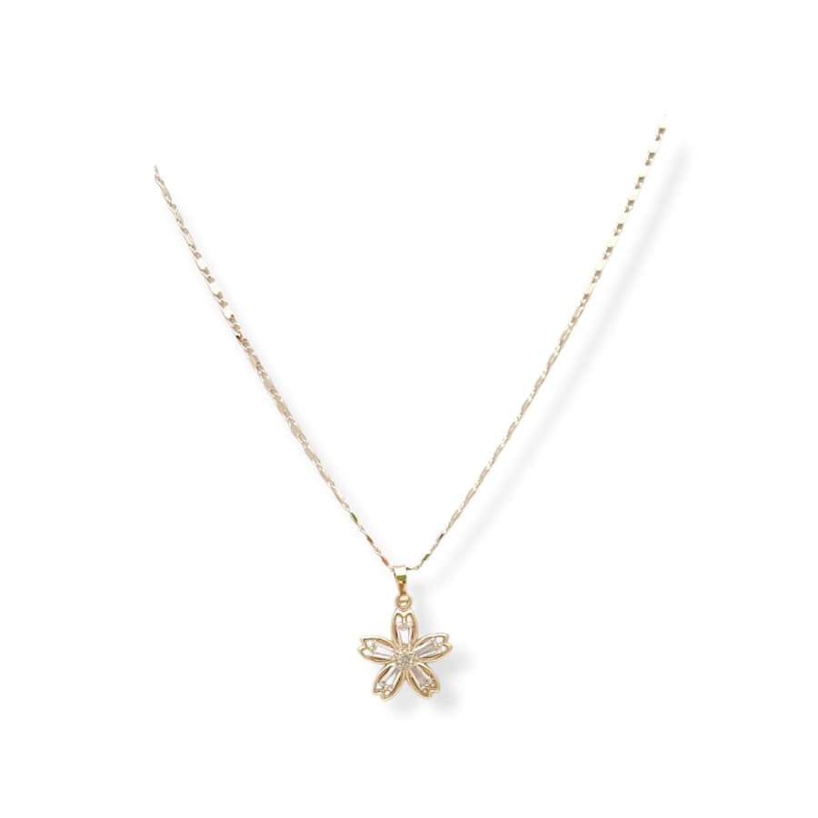 Clear flower necklace chain in 18k of gold plated chain