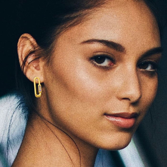 Clips rectangular hoops earrings in 14k of gold plated earrings