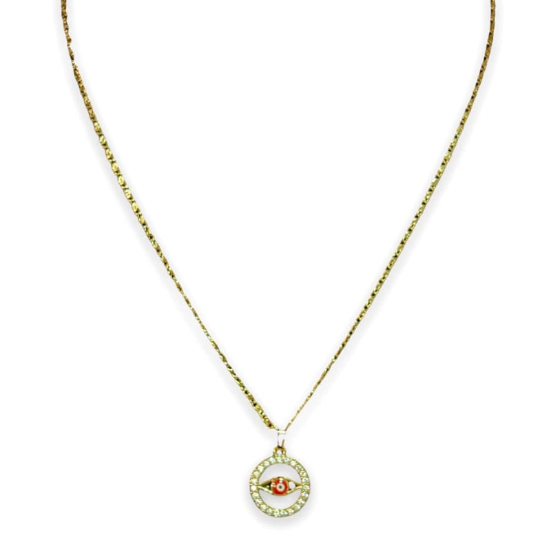 Cz circle with red evil eye pendant necklace in 18k of gold plated chains