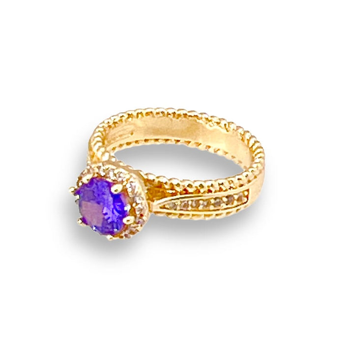 Cz purple stones ring in 18k of gold plated rings