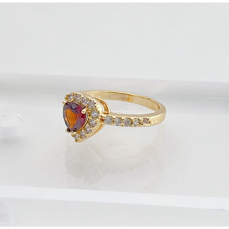 Cz red stone heart ring 18k of gold plated rings