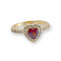 Cz red stone heart ring 18k of gold plated rings