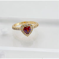 Cz red stone heart ring 18k of gold plated rings