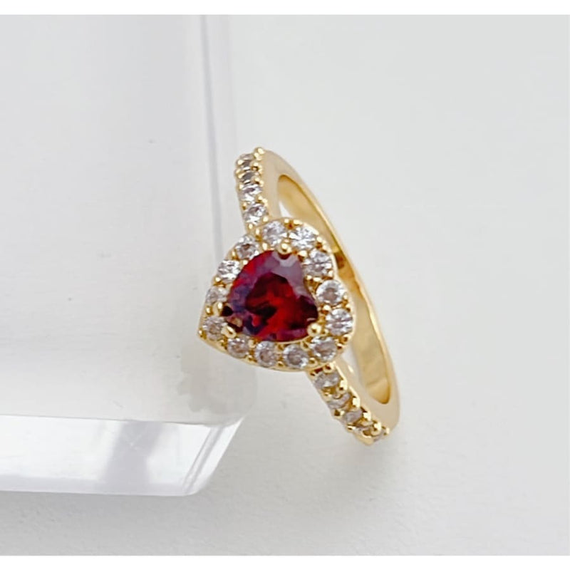 Cz red stone heart ring 18k of gold plated rings