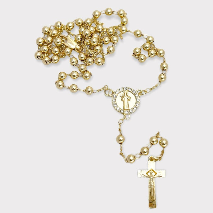 Cz san judas gold plated rosary necklace rosaries