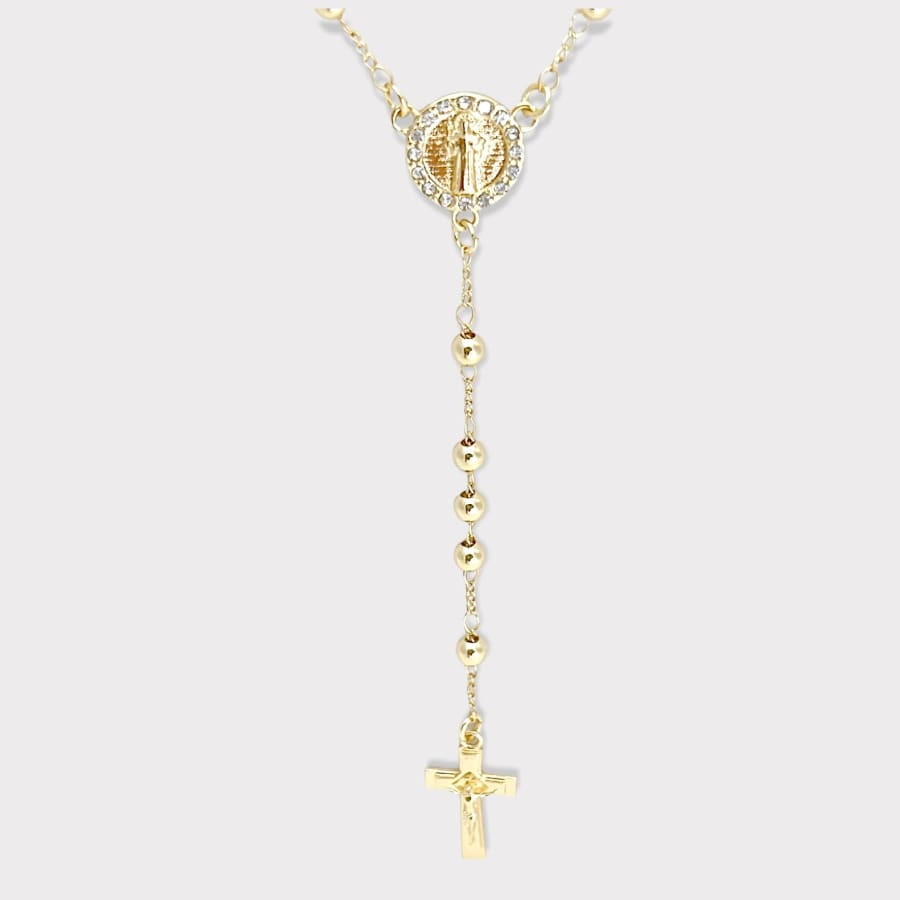 Cz san judas gold plated rosary necklace rosaries