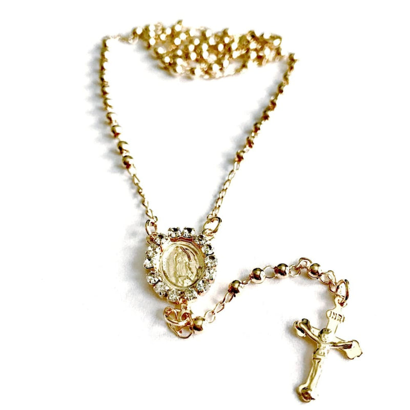 Cz virgen mary 18k gold plated rosary 18’’ rosaries