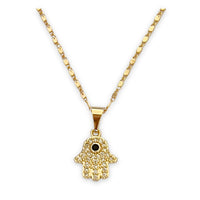 Dainty hamsa hands black stone center 18k of gold plated chain necklace chains