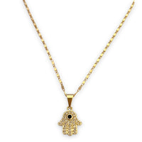 Dainty hamsa hands black stone center 18k of gold plated chain necklace chains