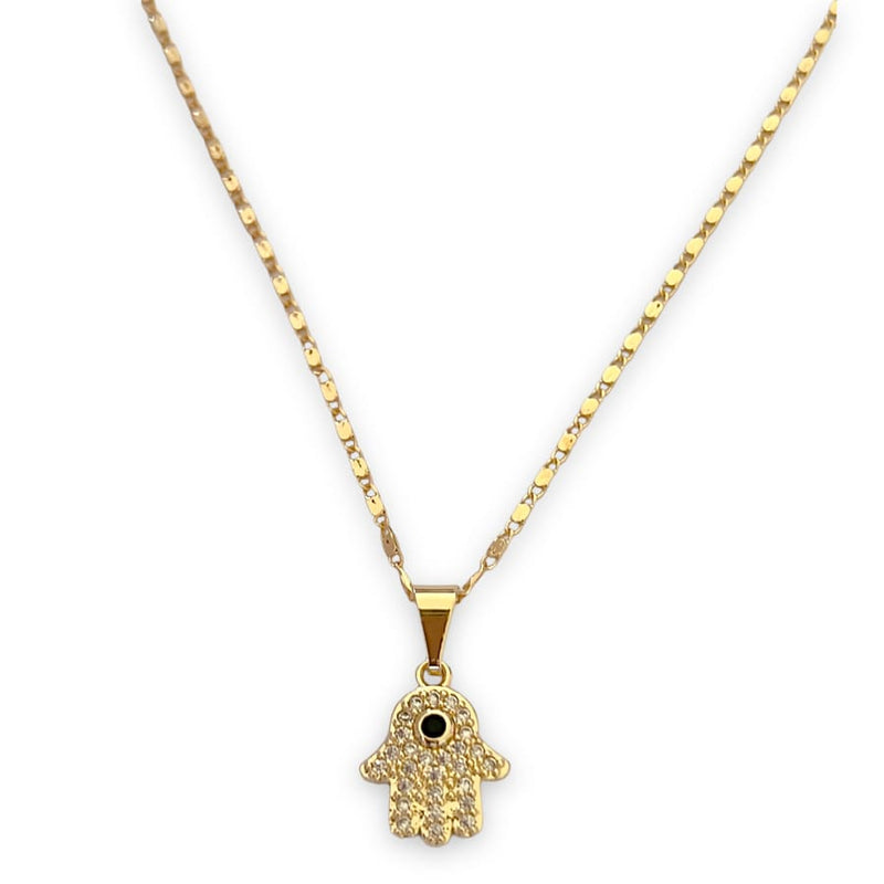 Dainty hamsa hands black stone center 18k of gold plated chain necklace chains