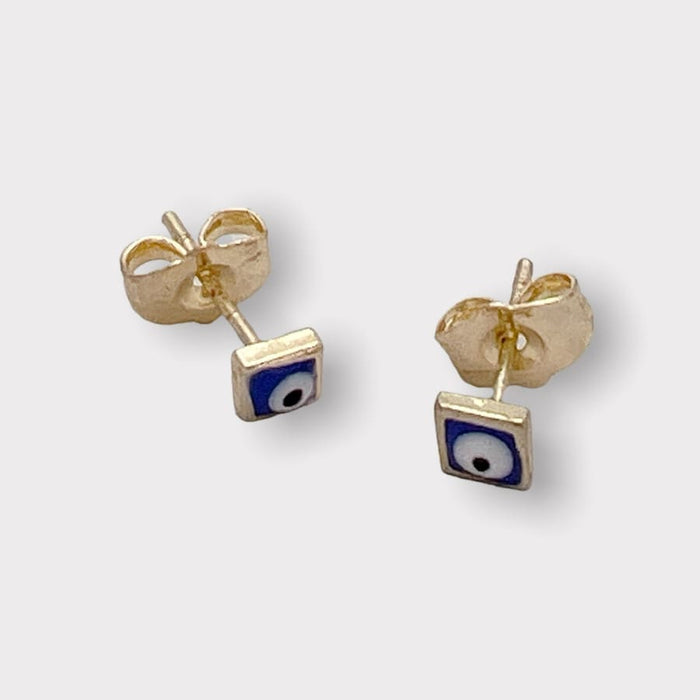 Dainty square blue evil eye earrings studs 18k of gold plated earrings