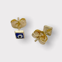 Dainty square blue evil eye earrings studs 18k of gold plated earrings