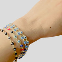 Diamond cut oval shape evil eye 18kts of gold plated bracelet / anklet light blue bracelets