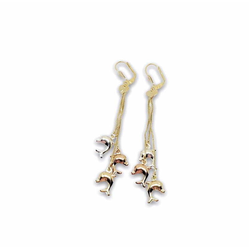 Dolphins three tones earrings gold plated earrings