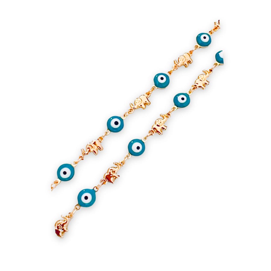 Elephant with blue evil eye beads necklace in 18k of gold plated chains