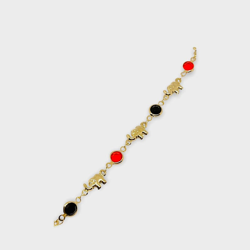 Elephant with red and black flat beads 18kts of gold plated bracelet bracelet bracelets