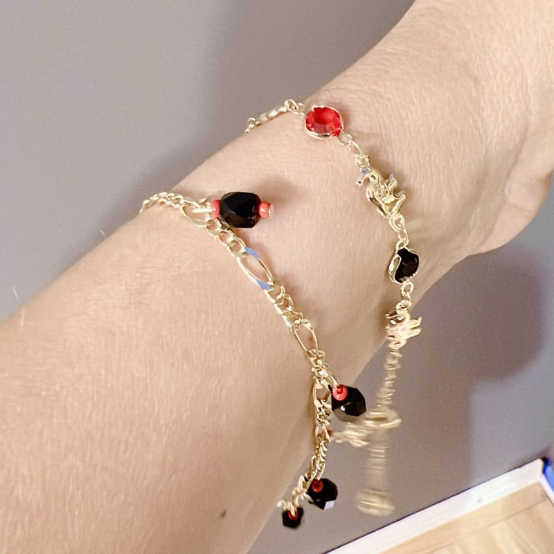 Elephant with red and black flat beads 18kts of gold plated bracelet bracelet bracelets