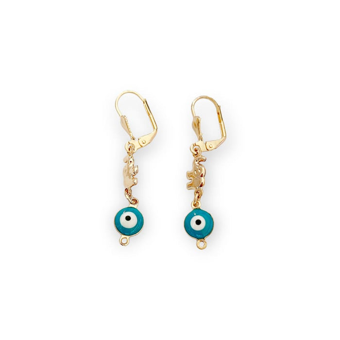 Elephants evil eye lever back earrings in 18k of gold plated earrings