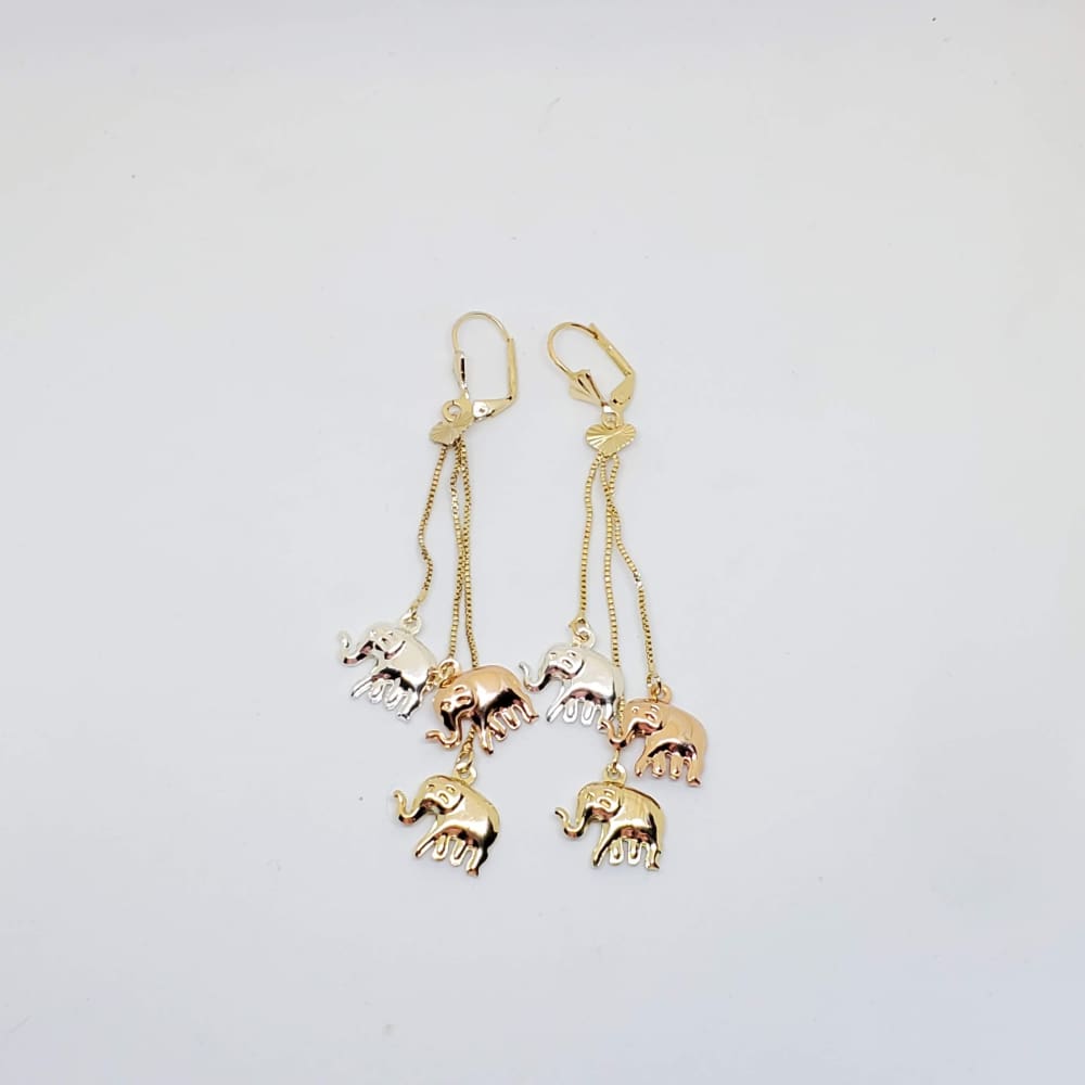 Elephants three tone earrings 18kts of gold plated earrings