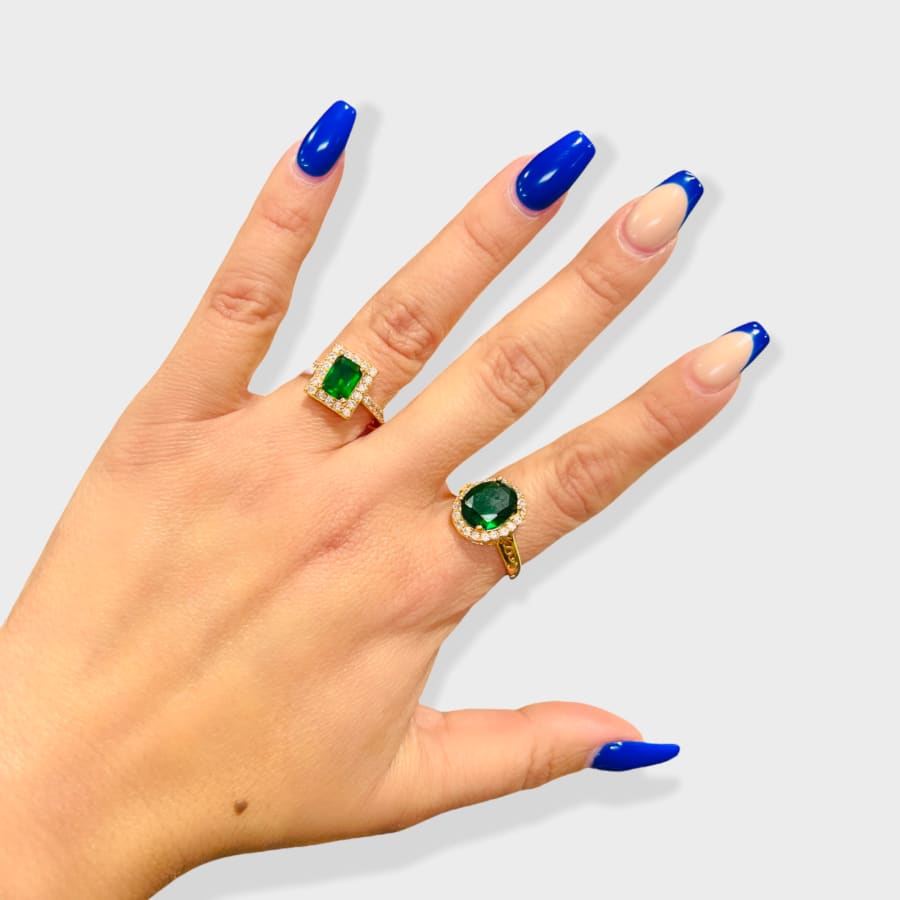 Emerald green oval shape faux stone ring in 18k of gold plated rings