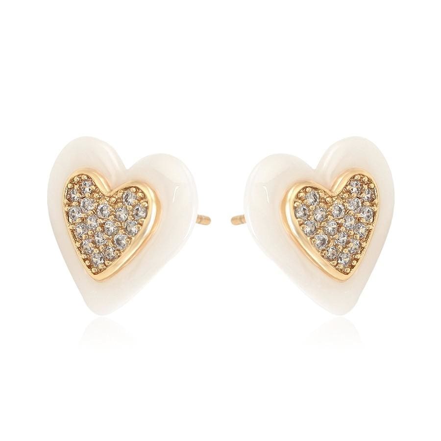 Enamel heart cz earrings 18kts of gold plated earrings