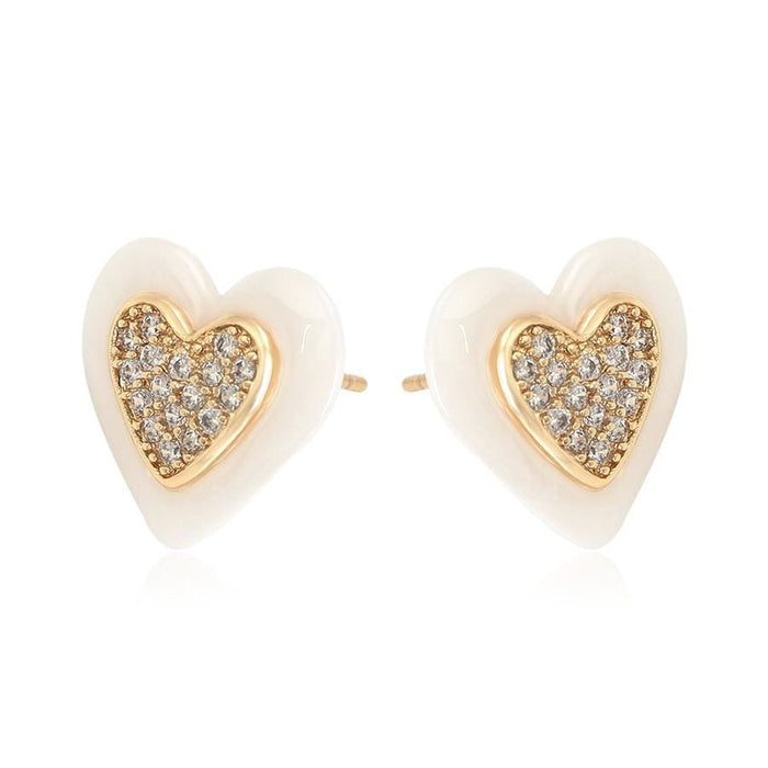 Enamel heart cz earrings 18kts of gold plated earrings