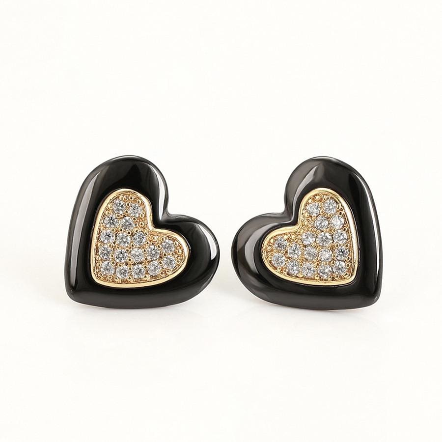 Enamel heart cz earrings 18kts of gold plated earrings