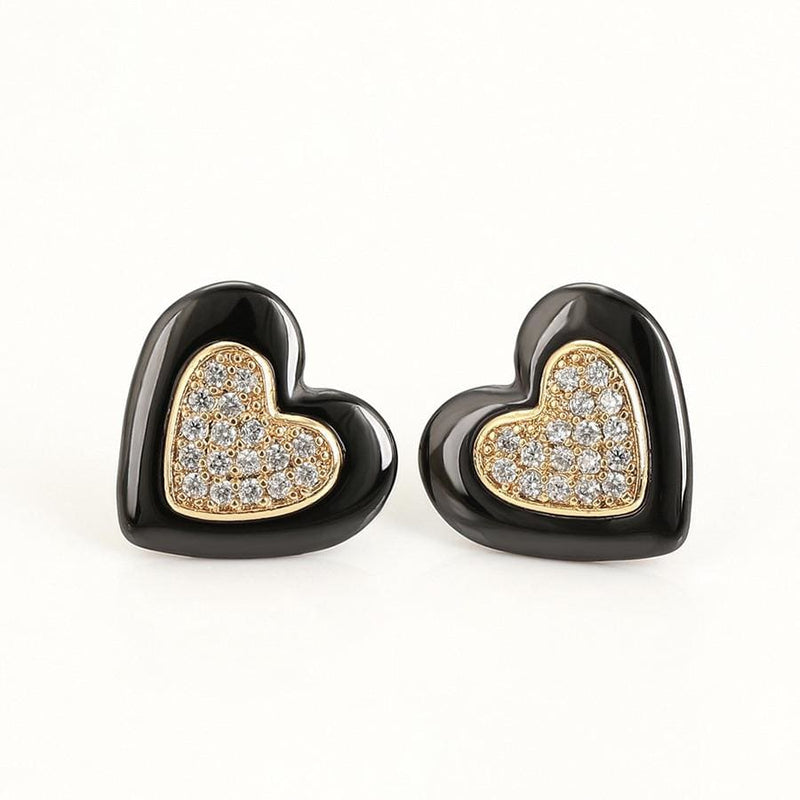 Enamel heart cz earrings 18kts of gold plated earrings