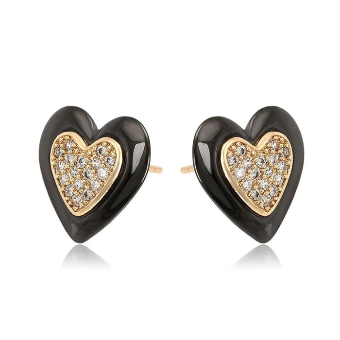 Enamel heart cz earrings 18kts of gold plated earrings