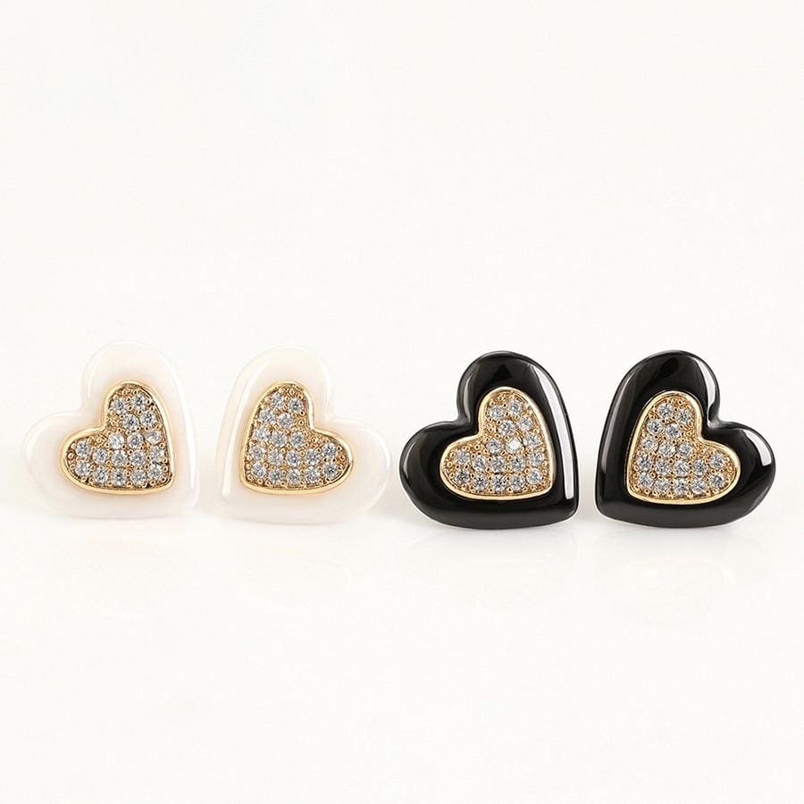 Enamel heart cz earrings 18kts of gold plated earrings