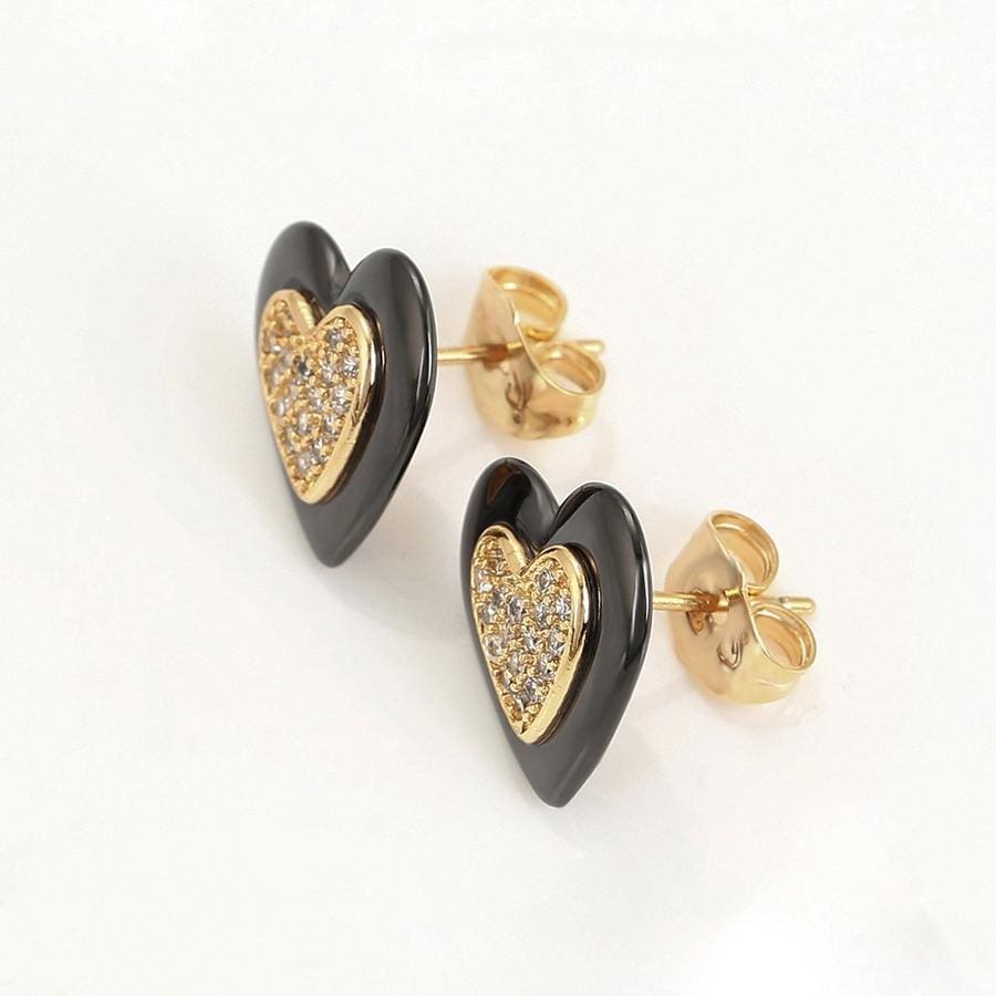 Enamel heart cz earrings 18kts of gold plated earrings