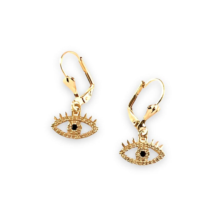 Evil eye black stone center lever-back 18k of gold plated earrings earrings